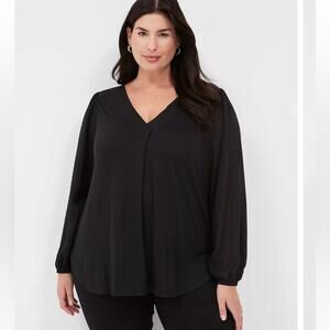 Lane Bryant Woven Sleeve V Neck Top Black Size 18/20